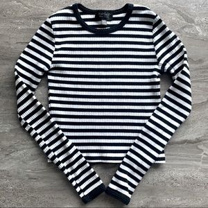 Topshop Black + White Stripe Long Sleeve Top